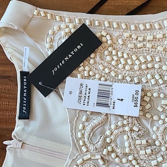 🌟Host Pick🌟 Josie Natori "Cam" Tan Embellished Sheath Dress with Beading - Picture 11 of 13